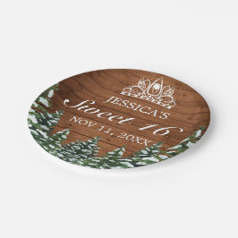 Snowy Wood & Forest Rural Pine Tiara Sweet 16 Pappteller