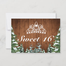 Snowy Wood & Forest Rural Pine Tiara Sweet 16 RSVP Karte