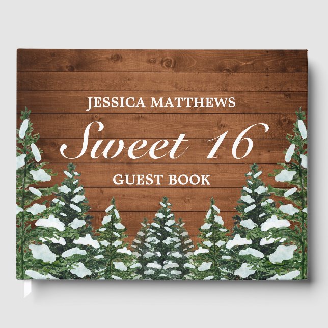 Snowy Wood & Forest Rural Tiara Sweet 16 Geburtsta Gästebuch (Vorderseite)
