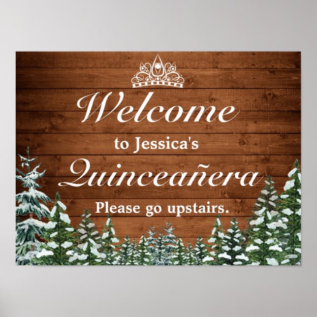 Snowy Wood & Forest Tiara Quinceanera Begrüßungsze Poster (Vorne)