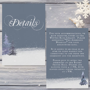 Snowy Woodland Forest Dusty Blue Wedding Details Begleitkarte