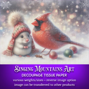 Snowy Woodland Maus und Kardinal Decoupage Seidenpapier