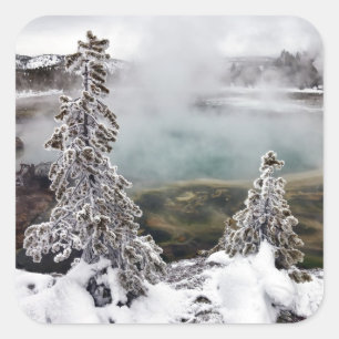 Snowy Yellowstone Quadratischer Aufkleber