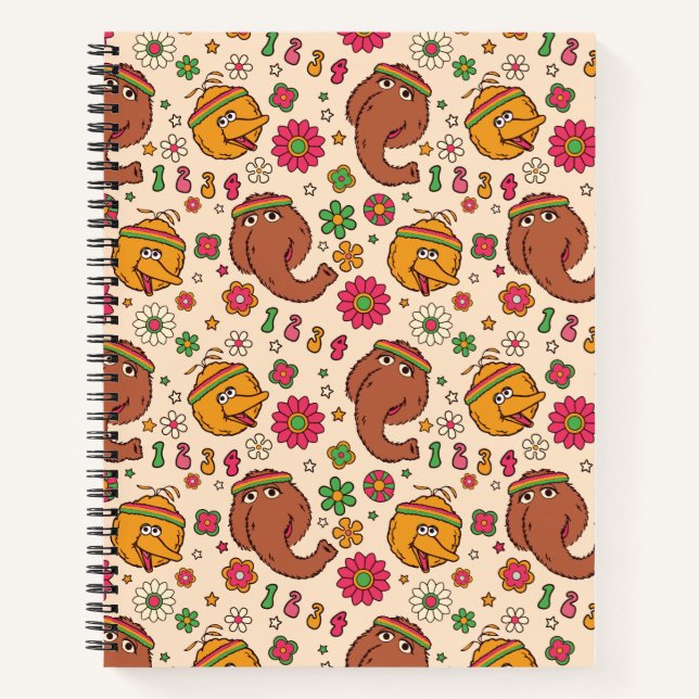 Snuffleupagus und Big Bird Groovy Blume Muster Notizbuch (Vorderseite)