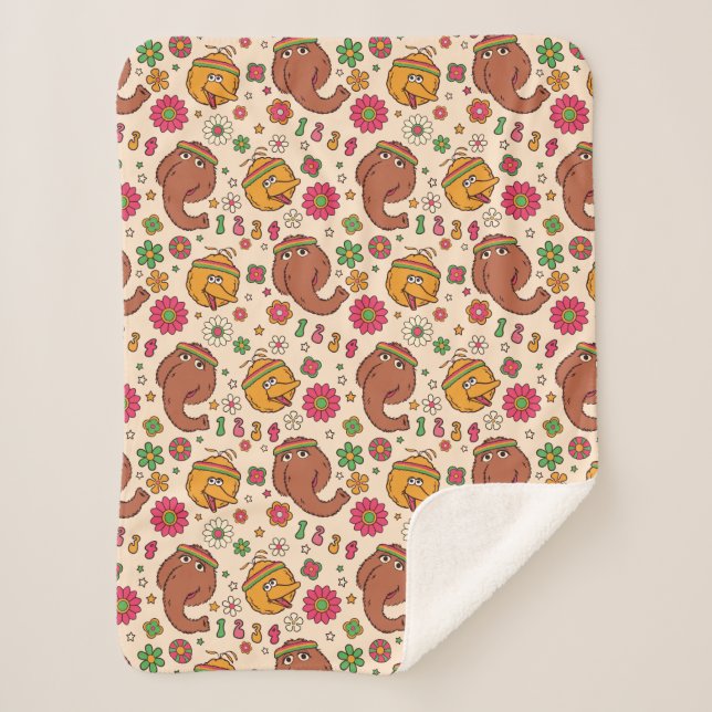 Snuffleupagus und Big Bird Groovy Blume Muster Sherpadecke (Vorderseite)