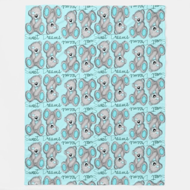 Snuggle Sweet Dreams Teddy-cyan Fleecedecke (Vorderseite)