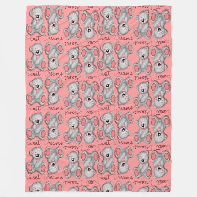 Snuggle Sweet Dreams Teddy-hell Korallen Fleecedecke (Vorderseite)