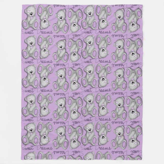Snuggle Sweet Dreams Teddy-mutierte Lavendel Fleecedecke (Vorderseite)
