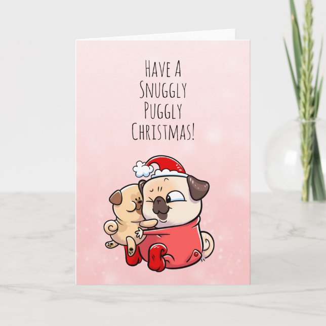 Snuggly Puggly carte de carlin de Noël (Devant)