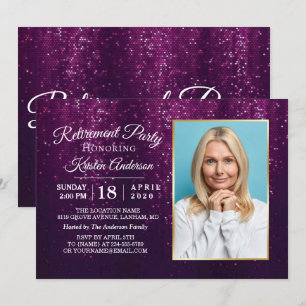 So elegant Lila Glitzer Gold Rentirement Party Einladung