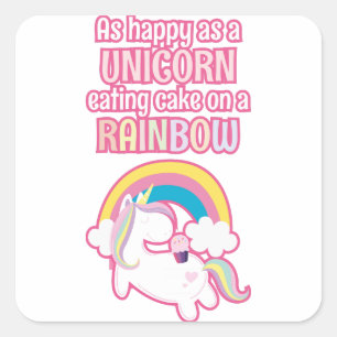 So glücklich wie ein Einhorn, der auf einem Regenb Quadratischer Aufkleber