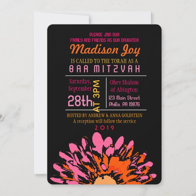 SO HÜBSCH DAISY Bat Mitzvah Einladung (Vorderseite)