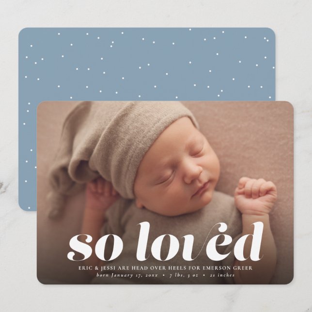 So liebte Valentinstag Foto blauer Geburt Ankündigung (Vorne/Hinten)