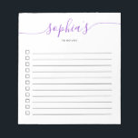 So listen Sie Skript Lila Notepad auf Notizblock<br><div class="desc">Einfache Liste mit Ihrem Namen und chic Skript.</div>