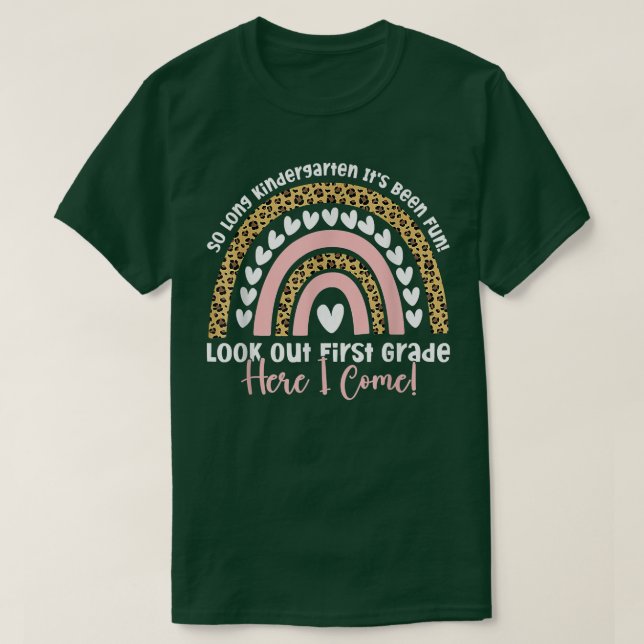 So Long Kindergarten 1. Klasse Rainbow Leopard Gra T-Shirt (Design vorne)