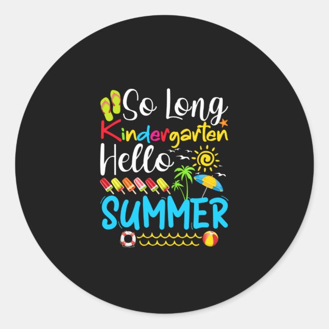 So Long Kindergarten Grad Hallo Sommer Runder Aufkleber (Vorderseite)