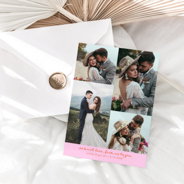 So Much Love Elegant Wedding Photo Orange Pink Dankeskarte (Von Creator hochgeladen)