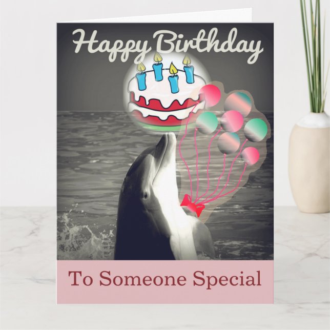 So Niedlich Happy Birthday Dolphin Balloon Kunstka Karte (Vorderseite)