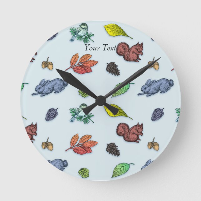 So Niedliche Waldtiere Herbst blühen Runde Wanduhr (Vorderseite)