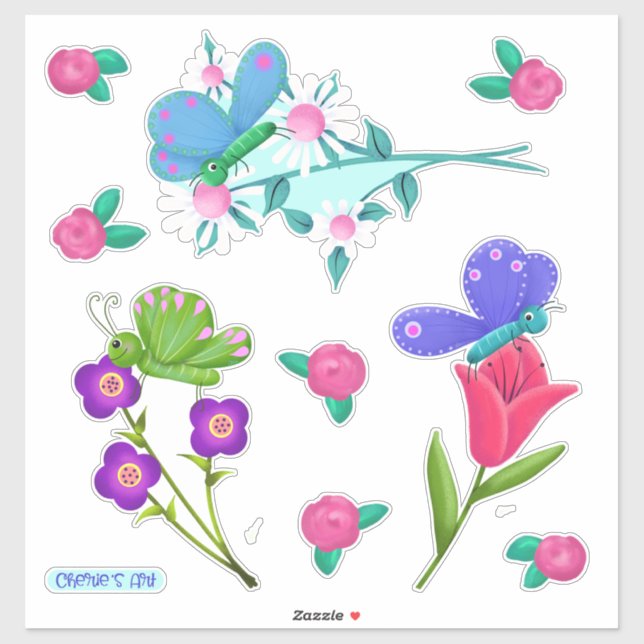So Pretty Flowers and Butterflies  Aufkleber (Blatt)