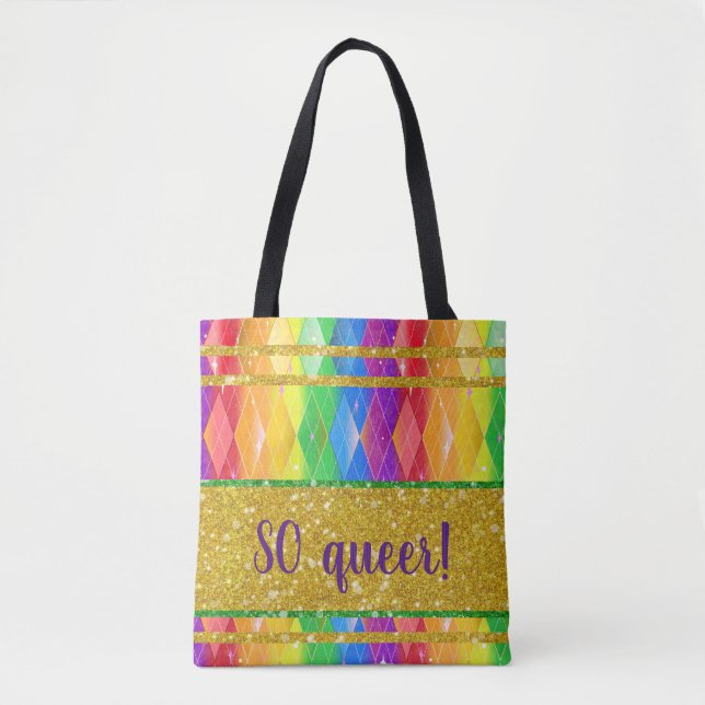 SO que! Glitzer Regenbogen Gay Pride Raute Tasche (Vorderseite)
