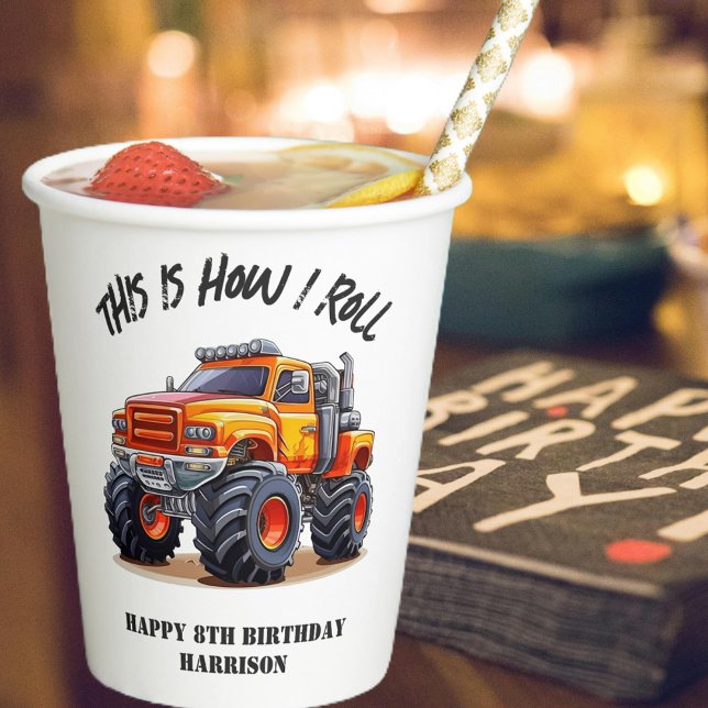 So Roll ich Monster Truck Geburtstag Pappbecher (Von Creator hochgeladen)