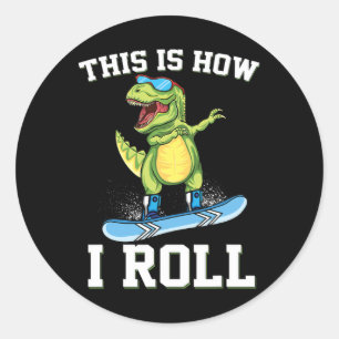 So rolle ich Dinosaurier Snowboarden Trex Snowboar Runder Aufkleber