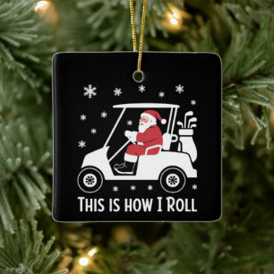 So rolle ich lustiger Weihnachtsmann auf einem Gol Keramikornament