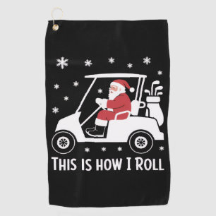 So rolle ich lustiger Weihnachtsmann fährt Golfcar Golfhandtuch