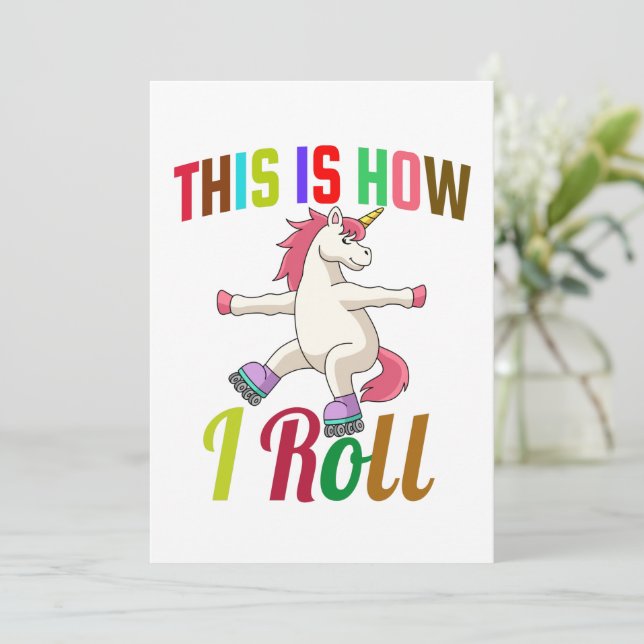 So rolle ich - Roller Skaten Unicorn Einladung (Stehend Vorderseite)