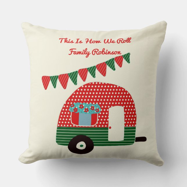 So rollen wir Red Green Campervan Retro Niedlich Kissen (Vorderseite)