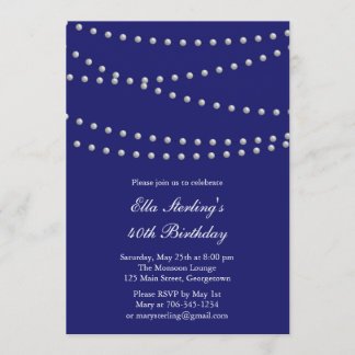 So schicke Perlen-Geburtstags-Einladung (Indigo) Einladung
