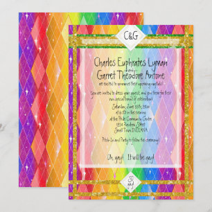 So schwul! Rainbow-Raute, Glitzer Monogram Wedding Einladung