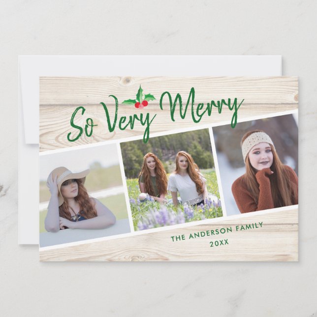 So sehr froh | Rustikales 3 Foto Weihnachten (Vorderseite)