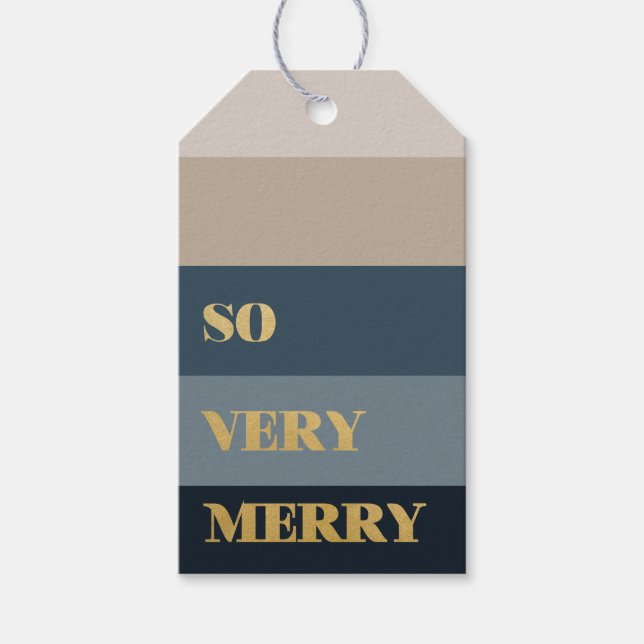 So sehr frohe blaue Streifen Weihnachten Geschenkanhänger (Vorderseite)