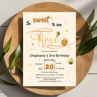 So süß, drei zu sein Süße Honigbiene 3. Geburtstag Einladung