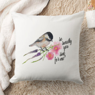 So süß du singen für mich Chickadee Wasserfarbe Kissen