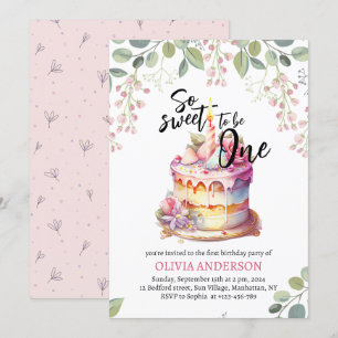 So süß, um ein Aquarellkuchen zu sein 1. Geburtsta Einladung