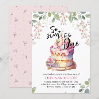 So süß, um ein Aquarellkuchen zu sein 1. Geburtsta Einladung