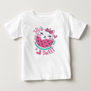 So süße niedliche Kawaii-Katze isst Wassermelone K Baby T-shirt