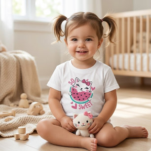 So süße niedliche Kawaii-Katze isst Wassermelone K Baby T-shirt