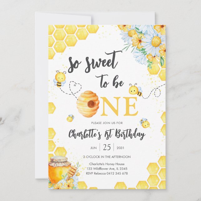 So Sweet To Be One Honey Bee 1st Birthday Einladung (Vorderseite)