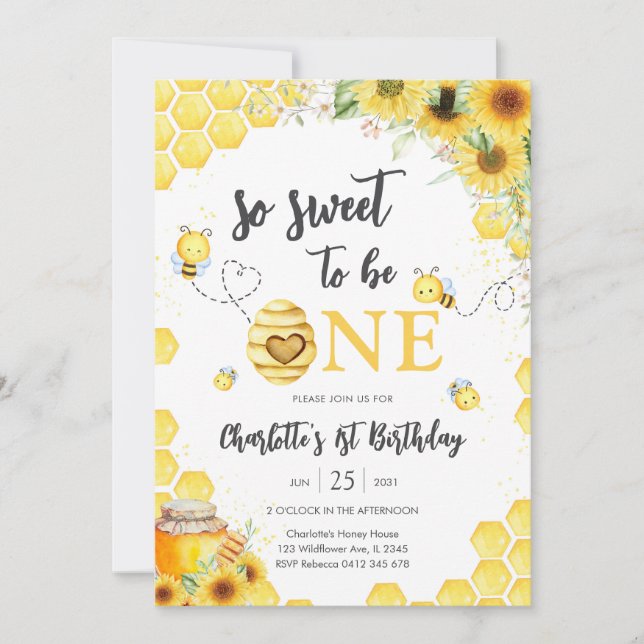 So Sweet To Be One Honey Bee 1st Birthday Einladung (Vorderseite)