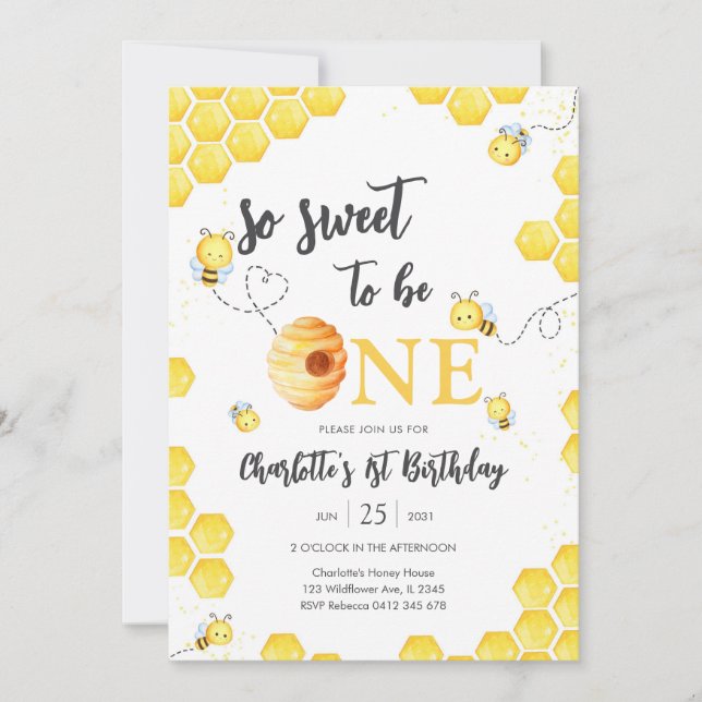 So Sweet To Be One Honey Bee 1st Birthday Einladung (Vorderseite)