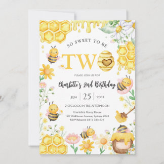 So Sweet To Be Two Honey Bee 2nd Birthday Einladung