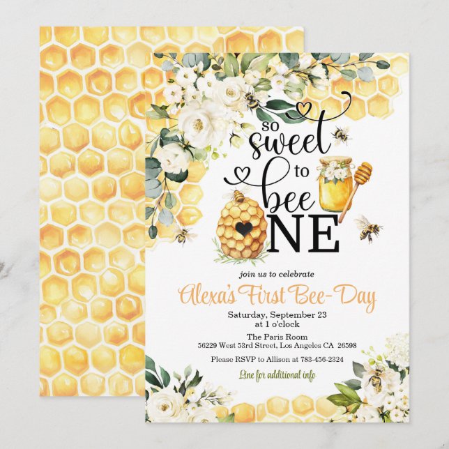 So Sweet to Bee One 1st Birthday Invitation Einladung (Vorne/Hinten)