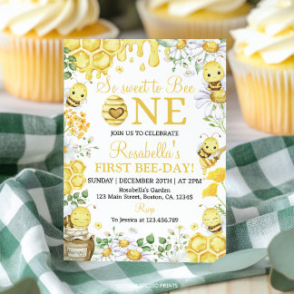 So Sweet to Bee One Floral 1st Bee Day Birthday Einladung