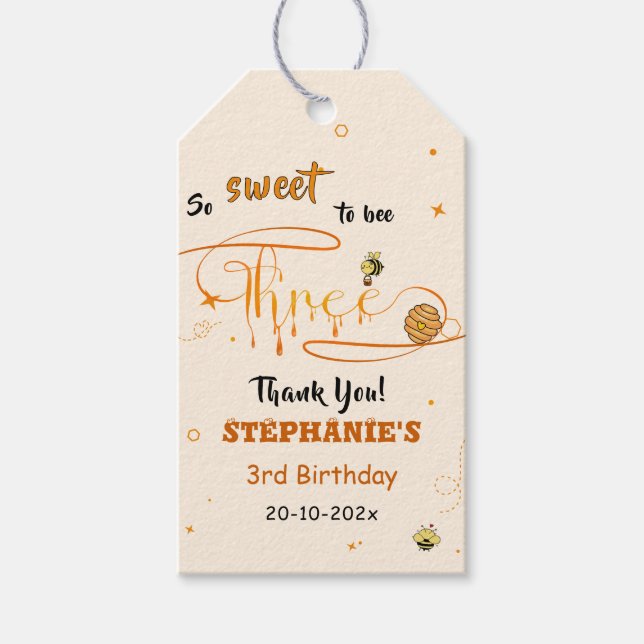 So Sweet To Bee Three Cute Honey Bee 3rd Birthday Geschenkanhänger (Vorderseite)