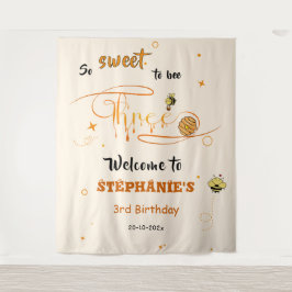 So Sweet To Bee Three Cute Honey Bee 3rd Birthday Wandteppich