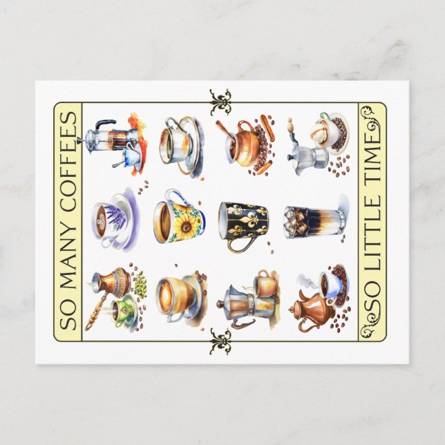 So viele Kaffee, so wenig Zeit Postkarte (Vorderseite)